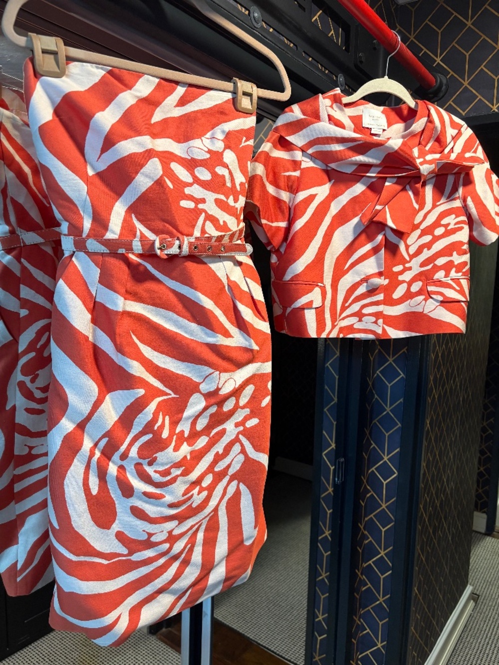 Kate Spade "Look for the Silver Lining" Orange & Ivory Abstract Print Dress
